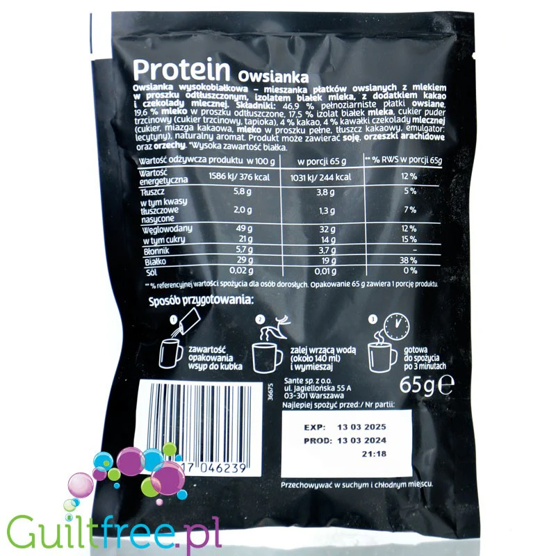 Sante Go On Protein Owsianka Orzech Laskowy & Migdał - jednoporcjowa owsianka proteinowa, 20g białka - Image 2