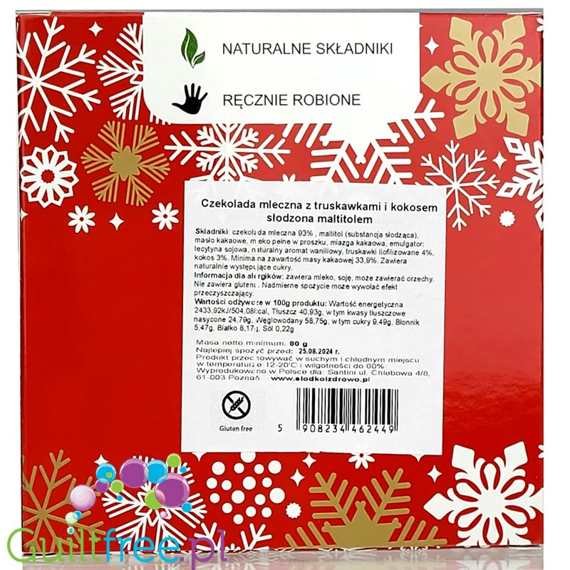 Santini Christmas - mleczna czekolada bez cukru z truskawkami i kokosem - Image 2