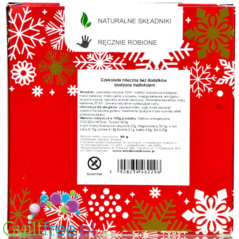 Santini Christmas Mleczna, ręcznie robiona mleczna świąteczna czekolada bez cukru - Image 2