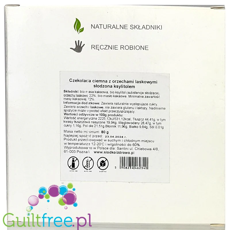 Santini ciemna czekolada z ksylitolem i orzechami laskowymi 80g - Image 2