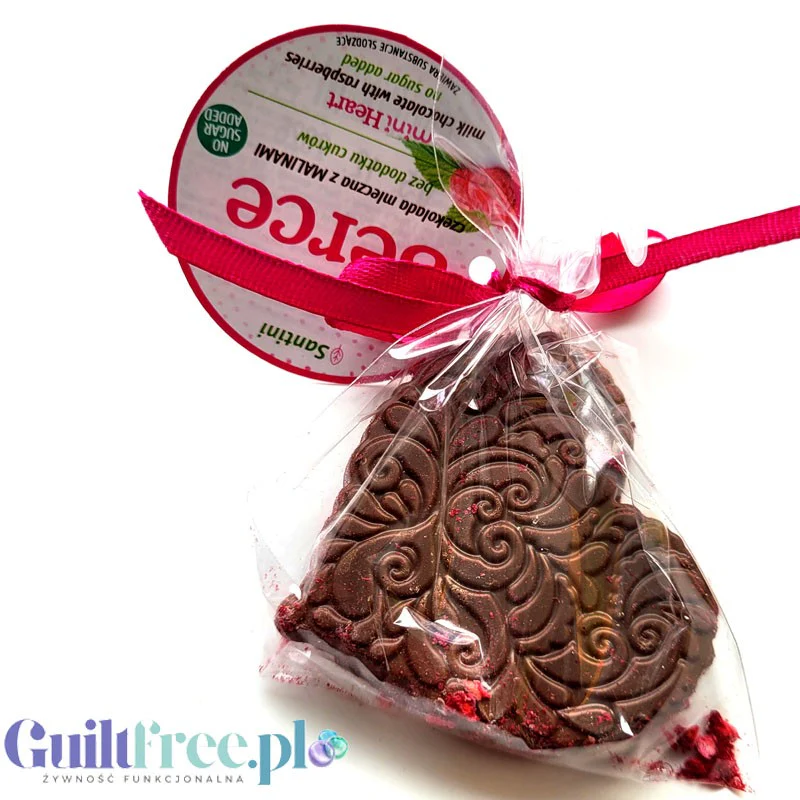 Santini Mini Serce - kunsztowna mleczna czekoladka bez cukru z malinami 97kcal