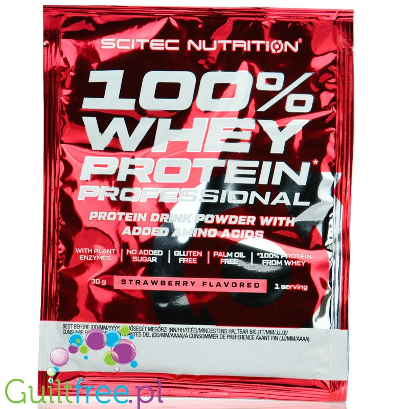 Scitec 100% Whey Strawberry - odżywka białkowa WPC z aminokwasami, bromelainą i papainą, Truskawka