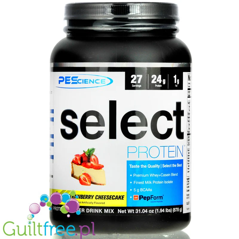 PES Science Select Protein, Strawberry Cheesecake - odżywka 24g białka w 120kcal, kazeina & izolat, Sernik Truskawkowy