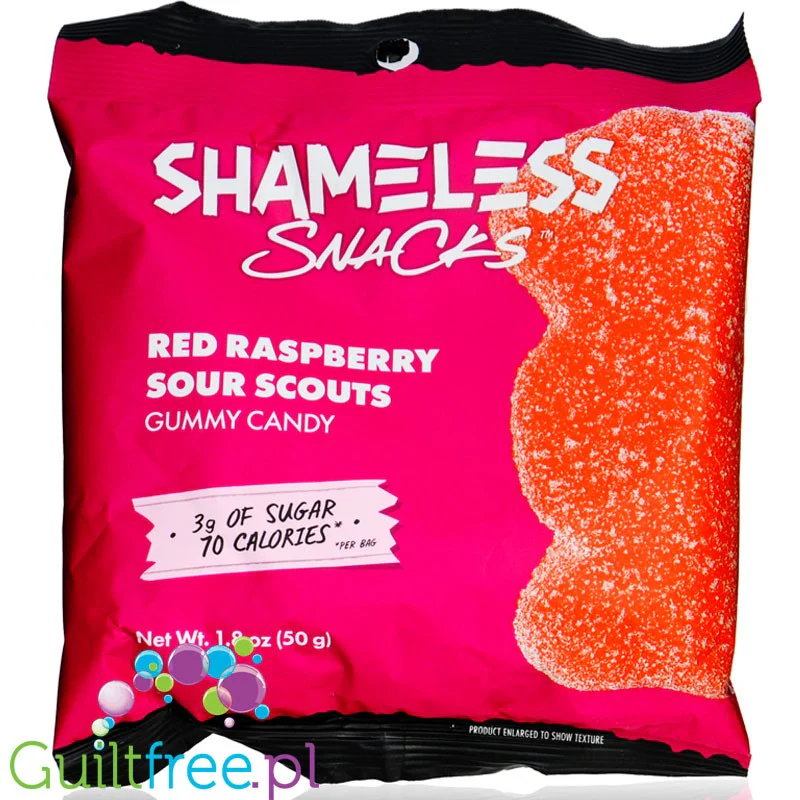 Shameless Snacks Gummy Candy Red Raspberry Sour Scouts 70kcal - malinowe kwaśne żelki bez cukru