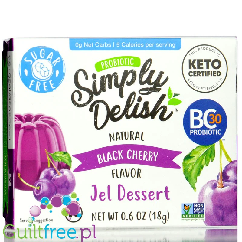 Simply Delish Natural Black Cherry Jelly - wegańska niskokaloryczna naturalna galaretka bez cukru ze stewią, Wiśnia