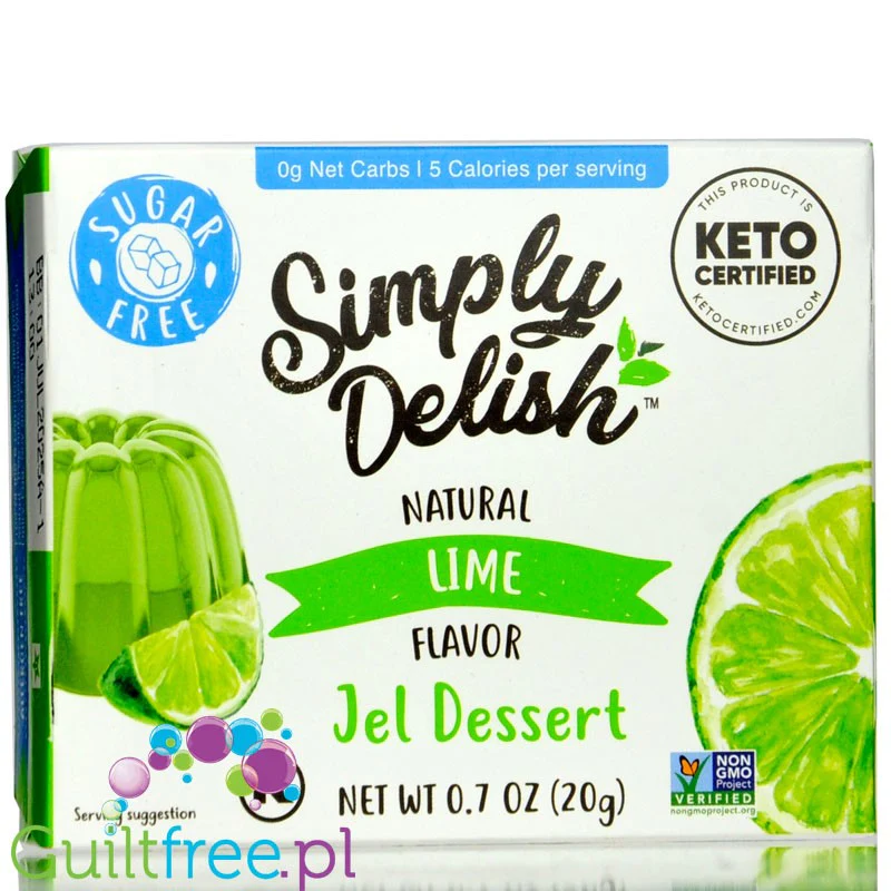 Simply Delish Natural Lime Jelly - wegańska niskokaloryczna naturalna galaretka bez cukru ze stewią, Limonka