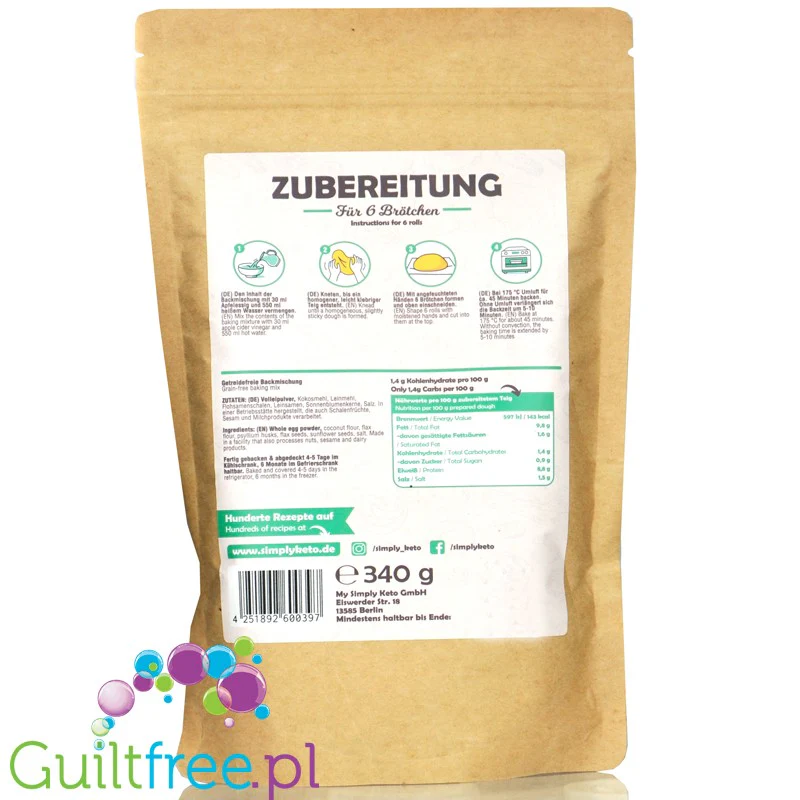 Simply Keto Lower Carb Keto Brötchen - bezglutenowa miesznka na keto bułki 1,4g węglowodanów - Image 2