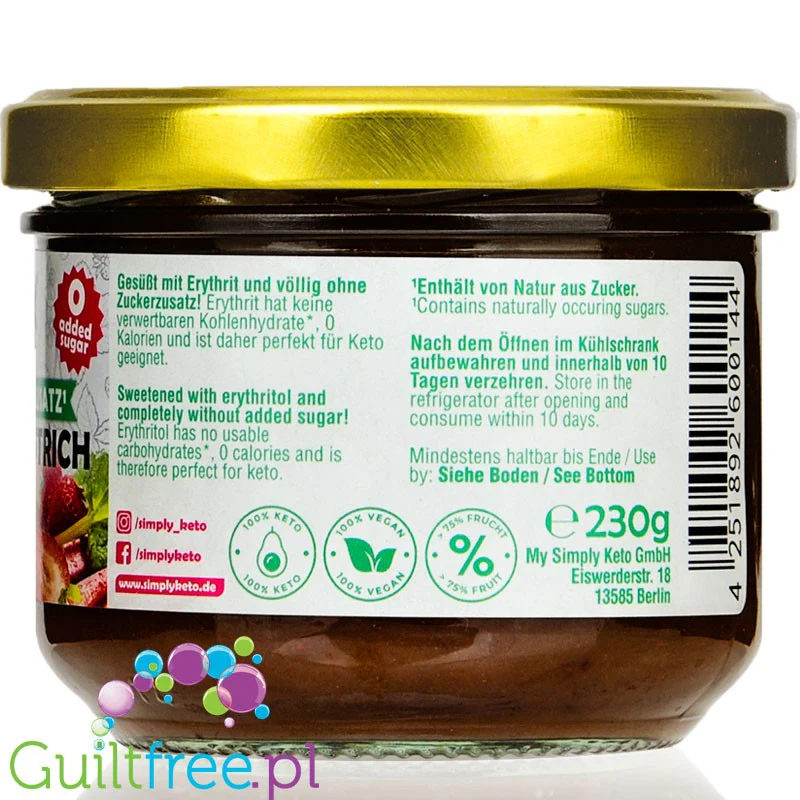 Simply Keto Rhubarb & Strawberry 28kcal - keto dżem bez cukru z erytrolem Truskawki & Rabarbar - Image 2
