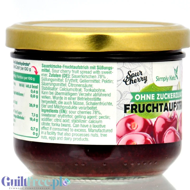 Simply Keto Sour Cherry 40kcal - keto dżem bez cukru z erytrolem Wiśnia - Image 3