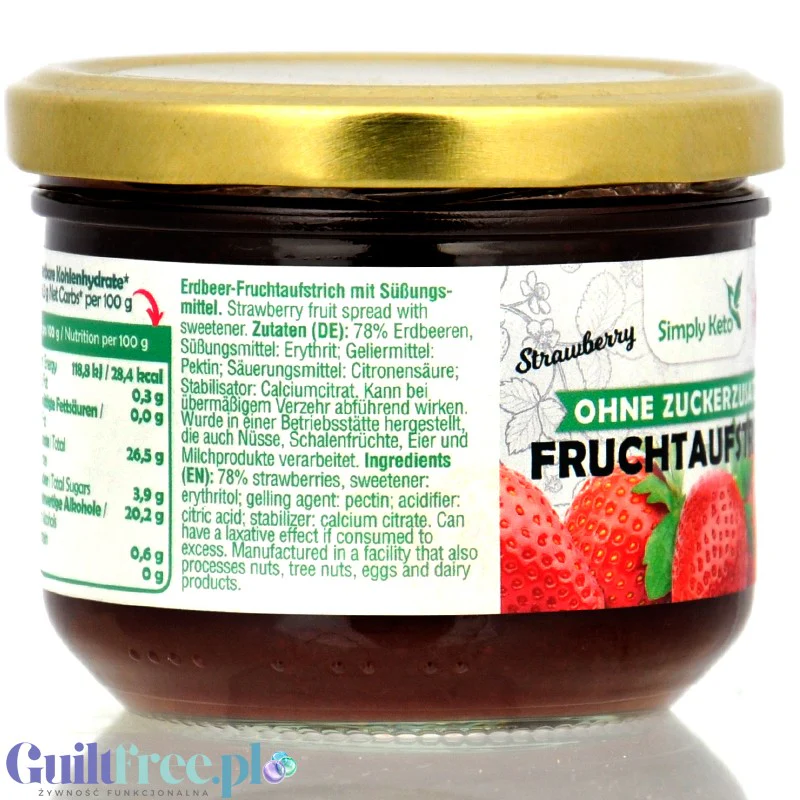 Simply Keto Strawberry 28kcal - keto dżem bez cukru z erytrolem Truskawka - Image 2