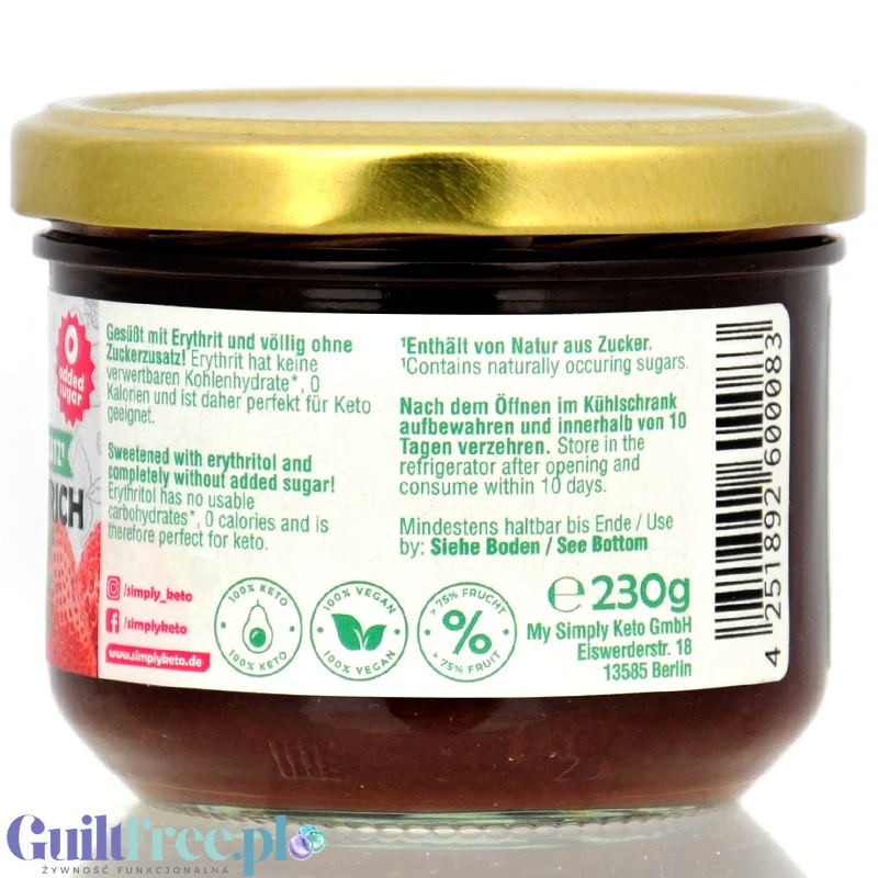 Simply Keto Strawberry 28kcal - keto dżem bez cukru z erytrolem Truskawka - Image 4