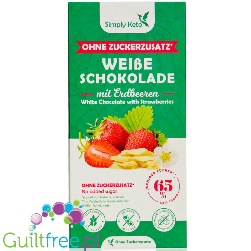 Simply Keto White Chocolate & Strawberries - biała czekolada z truskawkami bez dodatku cukru i maltitolu
