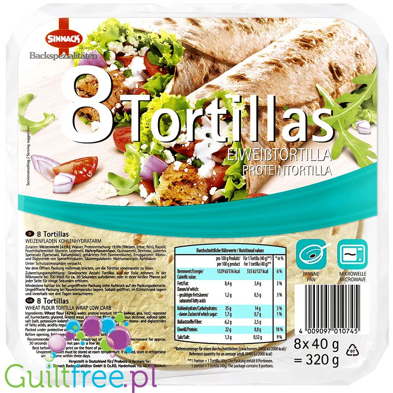 Sinnack Protein-Wraps - wegańskie tortille białkowe 127 kcal, 8szt x 20cm - Image 2