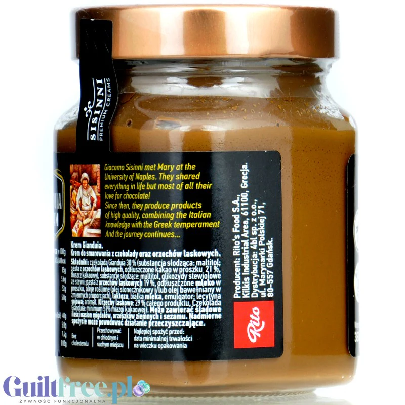 Sisinni Premium Creams Gianduia Cream Stevia - krem czekoladowo-pralinowy gianduia z orzechami laskowymi bez dodatku cukru - Image 2