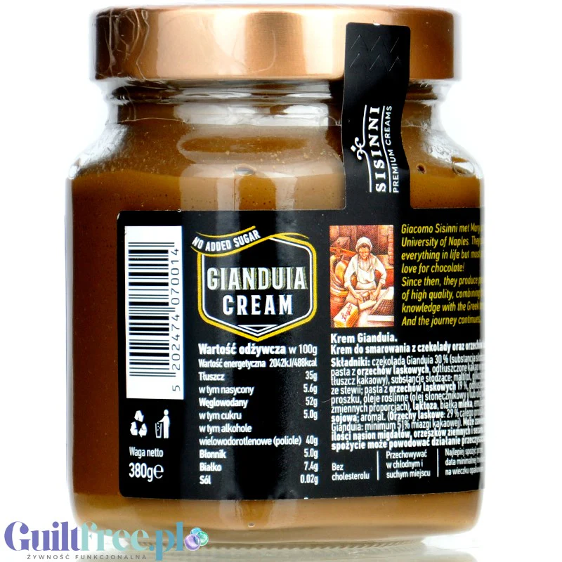 Sisinni Premium Creams Gianduia Cream Stevia - krem czekoladowo-pralinowy gianduia z orzechami laskowymi bez dodatku cukru - Image 3
