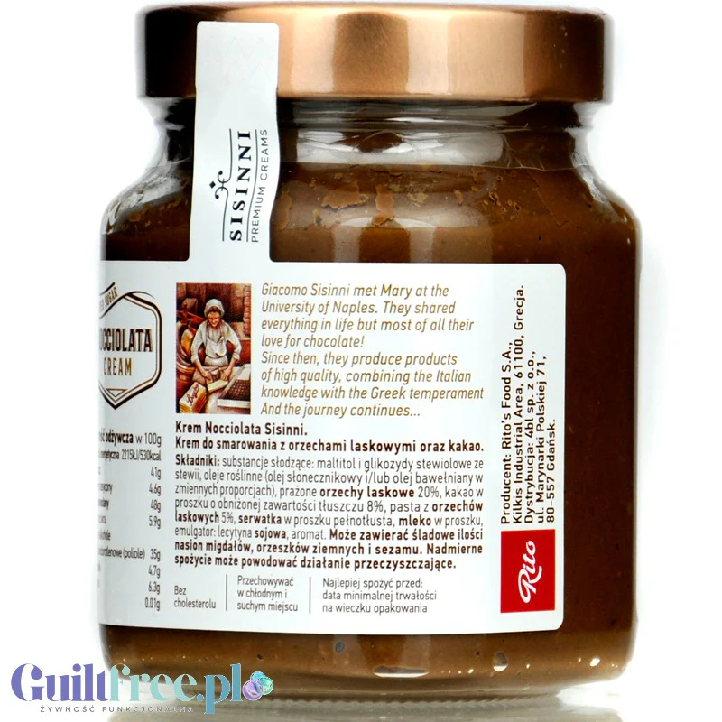 Sisinni Premium Creams Nocciolata Cream Stevia - krem z orzechami laskowymi i kakao, bez cukru, ze stewią - Image 2