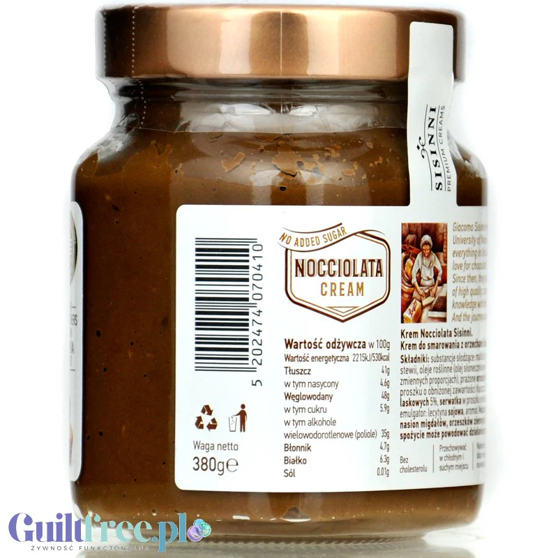 Sisinni Premium Creams Nocciolata Cream Stevia - krem z orzechami laskowymi i kakao, bez cukru, ze stewią - Image 3
