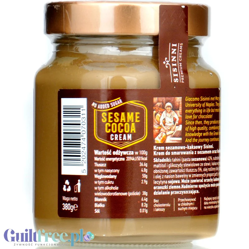 Sisinni Premium Creams Sesame Cocoa Cream Stevia - krem sezamowo-kakaowy, bez cukru, ze stewią - Image 2