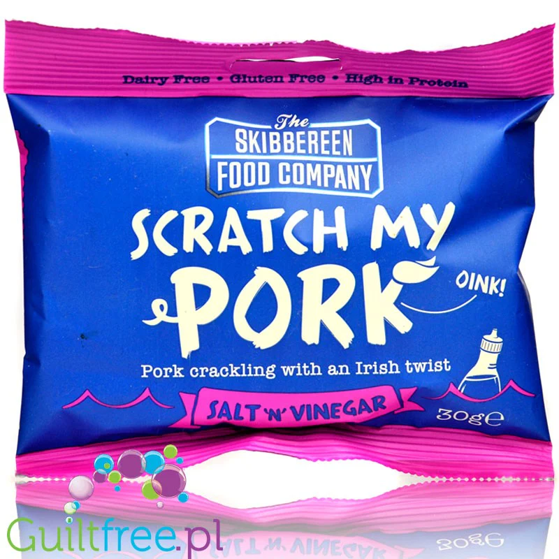 Skibbereen Scratch My Pork Salt'N'Vinegar - keto chrupki z wieprzowiny bezglutenowe 2g węglowodanów