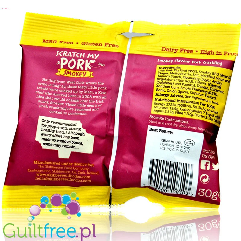 Skibbereen Scratch My Pork Smokey - keto chrupki z wieprzowiny bezglutenowe bez MSG 2g węglowodanów - Image 2