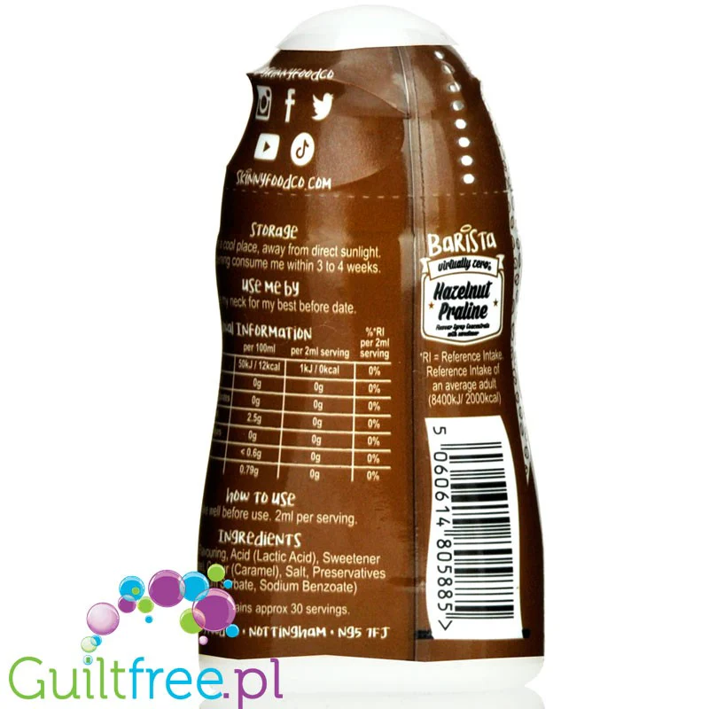 Skinny Food Barista Shot Hazelnut Praline - skoncentrowane kropelki słodzące do kawy, smak Pralinka Czekoladowa z Orzechami - Image 3
