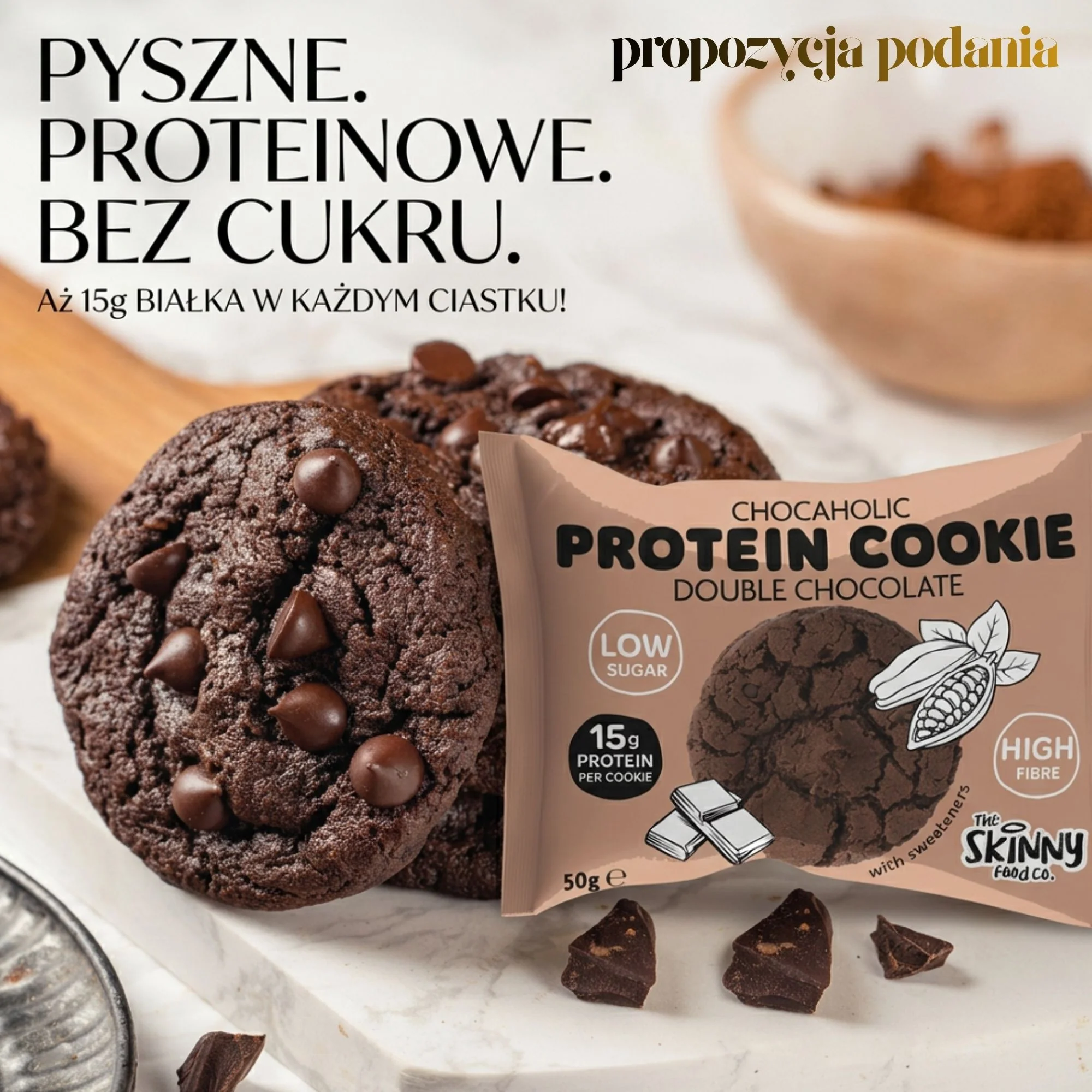 Skinny Food Chocaholic Protein Cookie Double Chocolate - proteinowe ciastko bez cukru mocno czekoladowe - Image 2