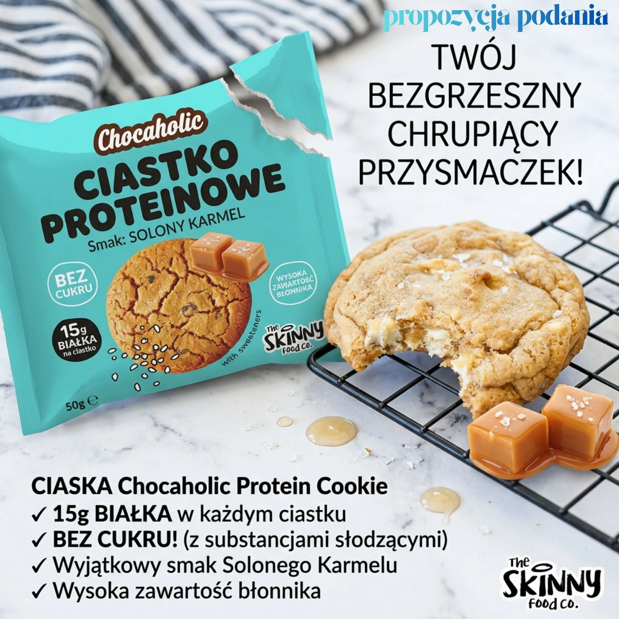 Skinny Food Chocaholic Protein Cookie Salted Caramel - karmelowe proteinowe ciastko bez cukru 15g białka - Image 2