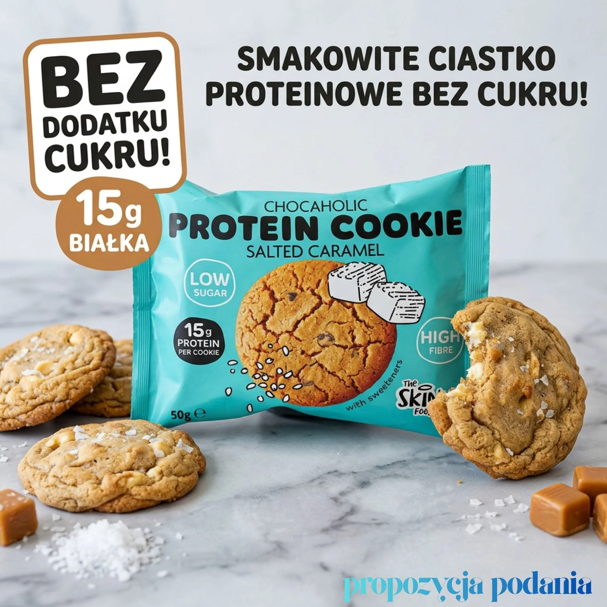 Skinny Food Chocaholic Protein Cookie Salted Caramel - karmelowe proteinowe ciastko bez cukru 15g białka - Image 4