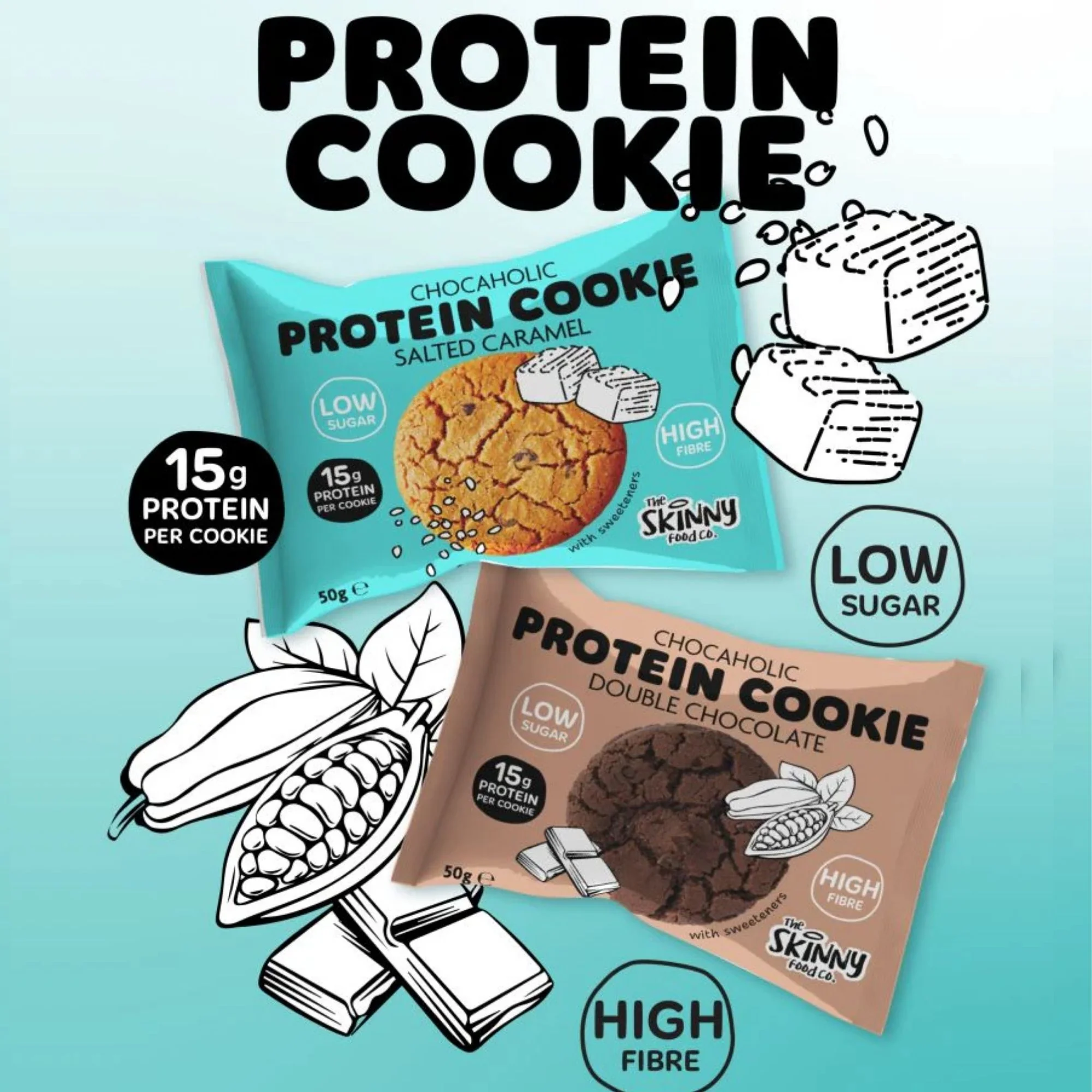 Skinny Food Chocaholic Protein Cookie Salted Caramel - karmelowe proteinowe ciastko bez cukru 15g białka - Image 5
