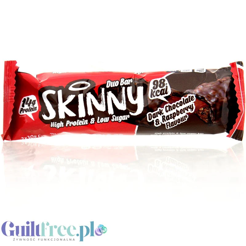Skinny Food Duo Bar Dark Chocolate & Raspberry - wegański bezglutenowy baton białkowy 2 x 98kcal