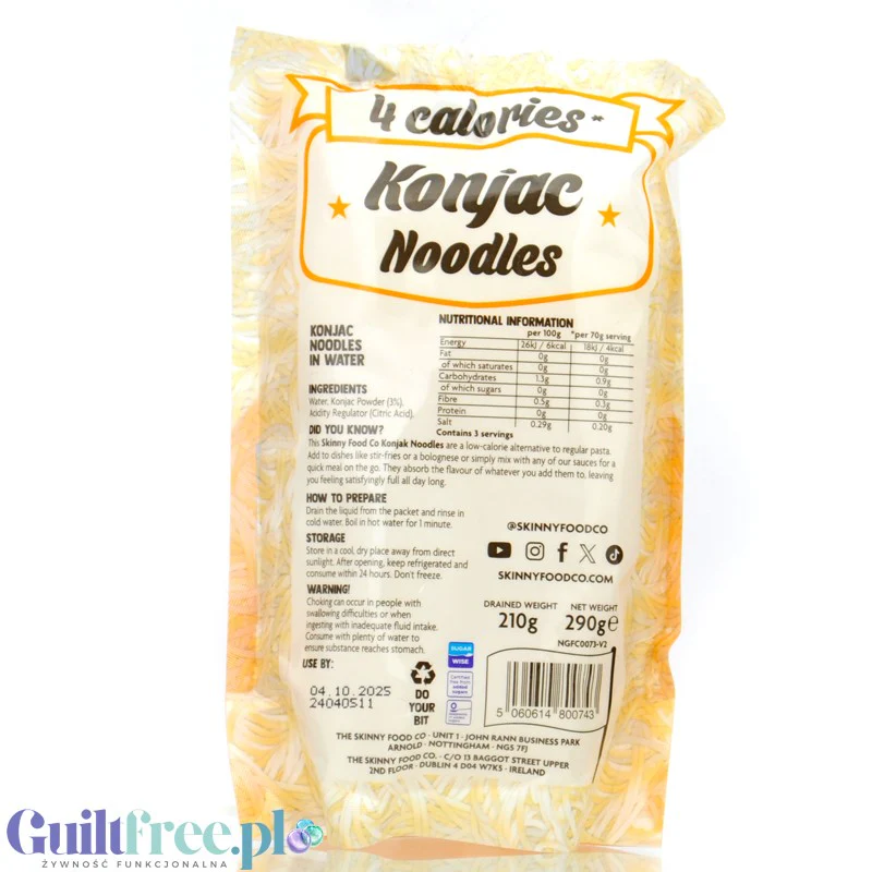 Skinny Food Noodles Pasta 210g - makaron konjac 6kcal, kształt nitek - Image 2