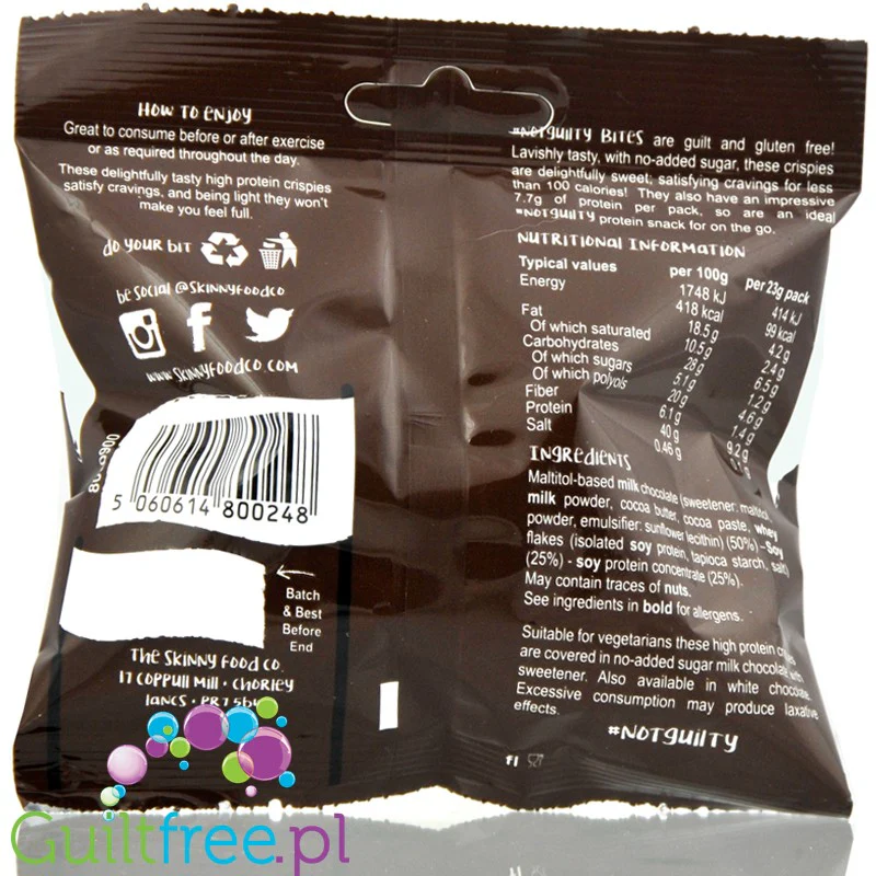 Skinny Food Not Guilty Crispies 99kcal - proteinowe chrupki w mlecznej czekoladzie bez cukru - Image 3