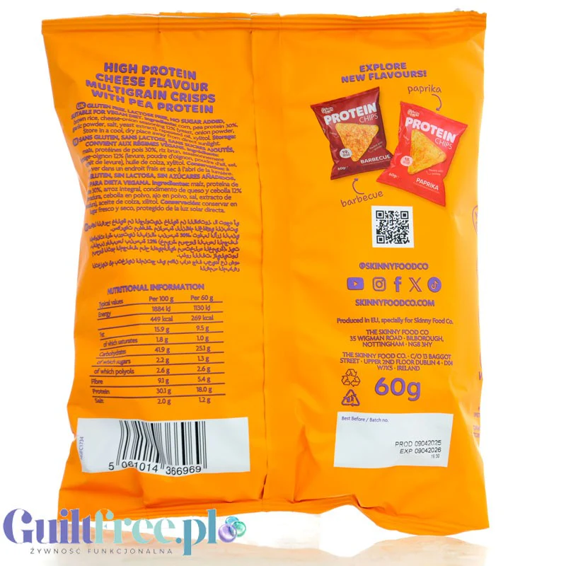 Skinny Food Protein Chips Cheese - wegańskie, bezglutenowe chipsy proteinowe o smaku serowo-cebulowym - Image 2