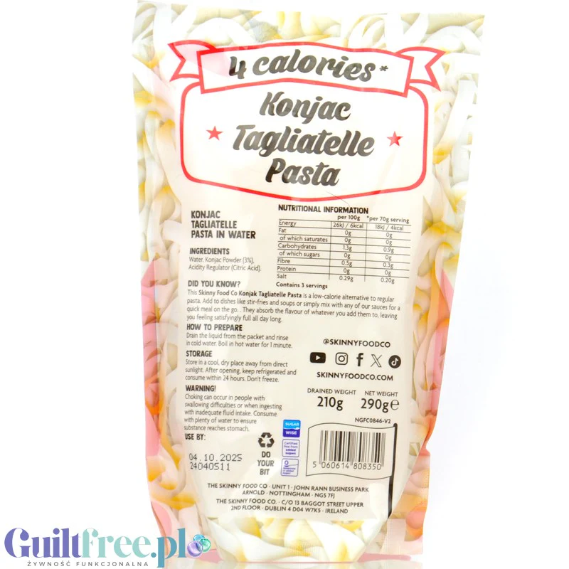 Skinny Food Tagliatelle Pasta 210g - makaron konjac 6kcal, kształt wstążki - Image 2