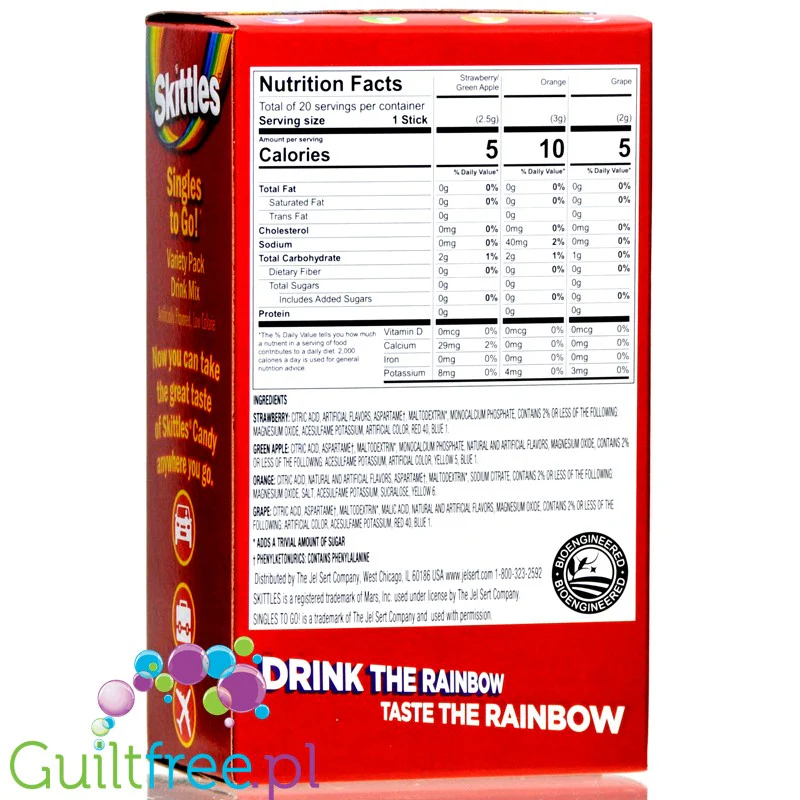 Skittles Singles to Go - 20 saszetek smakowych do wody bez cukru i kcal, mix 4 smaków - Image 2