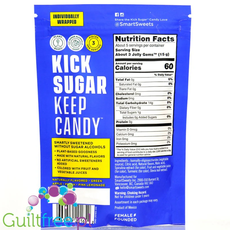 Smart Sweets Jolly Gems Hard Candy - wegańskie błonnikowe cukierki bez cukru i maltitolu, ze stewią - Image 2