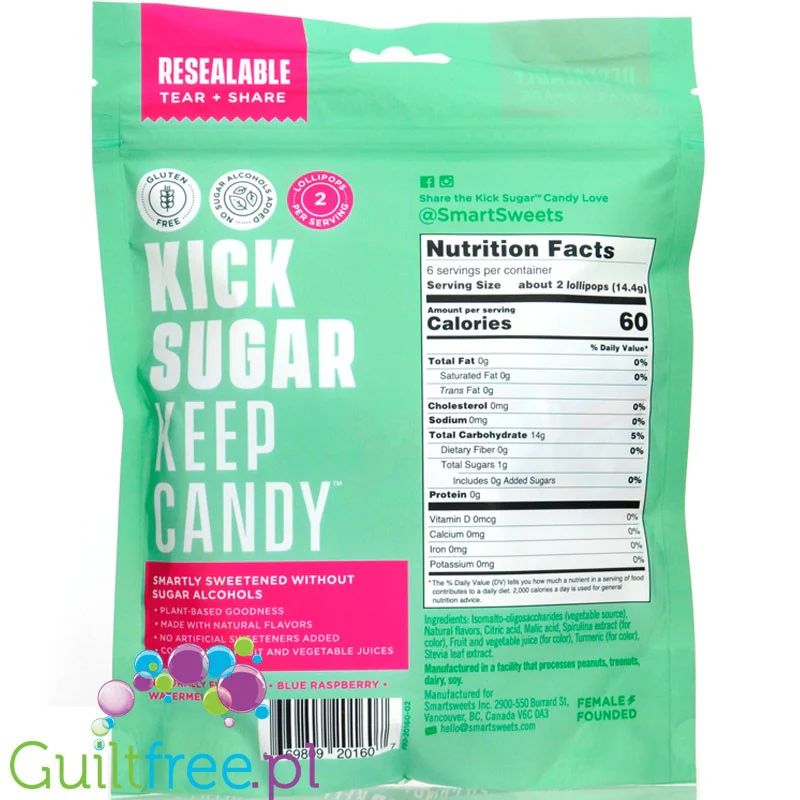 Smart Sweets Lollipops - lizaki bez cukru i maltitolu, Malina i Arbuz - Image 2
