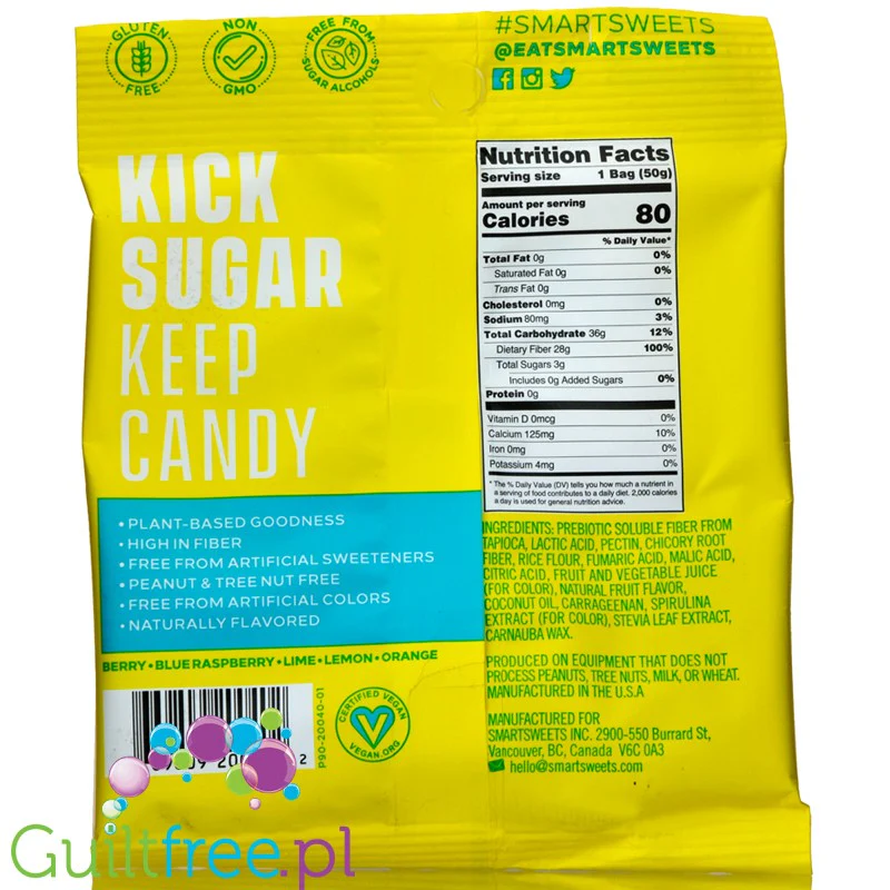 Smart Sweets Sour Blast Buddies - super kwaśne - żelki misie bez cukru i bez maltitolu, ze stewią - Image 2
