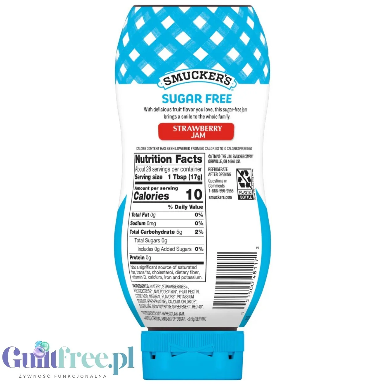 Smucker's Strawberry Jam 0,47KG - dżem truskawkowy bez cukru 80% mniej kalorii w wyciskanej butelce - Image 3