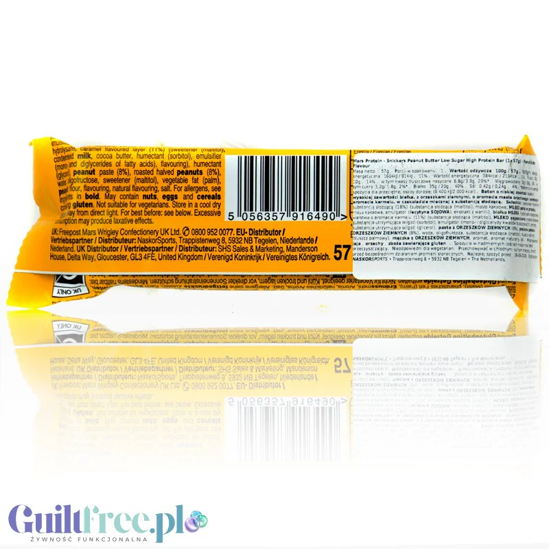 Snickers Hi-Protein Low Sugar Peanut Butter - baton proteinowy 30% bez cukru 20g białka & 219kcal - Image 2