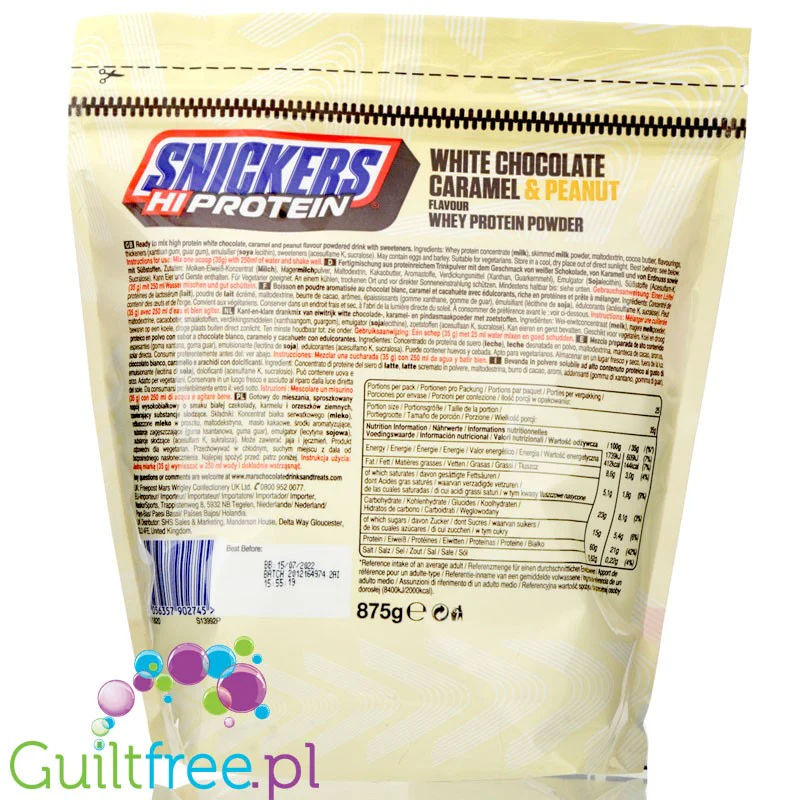 Snickers Hi-Protein White Chocolate Peanut Butter Whey 0,87KG - odżywka białkowa - Image 3