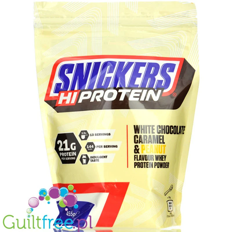 Snickers Hi-Protein White Chocolate Peanut Butter Whey 0,45KG - odżywka białkowa Biała Czekolada, Karmel & Orzechy