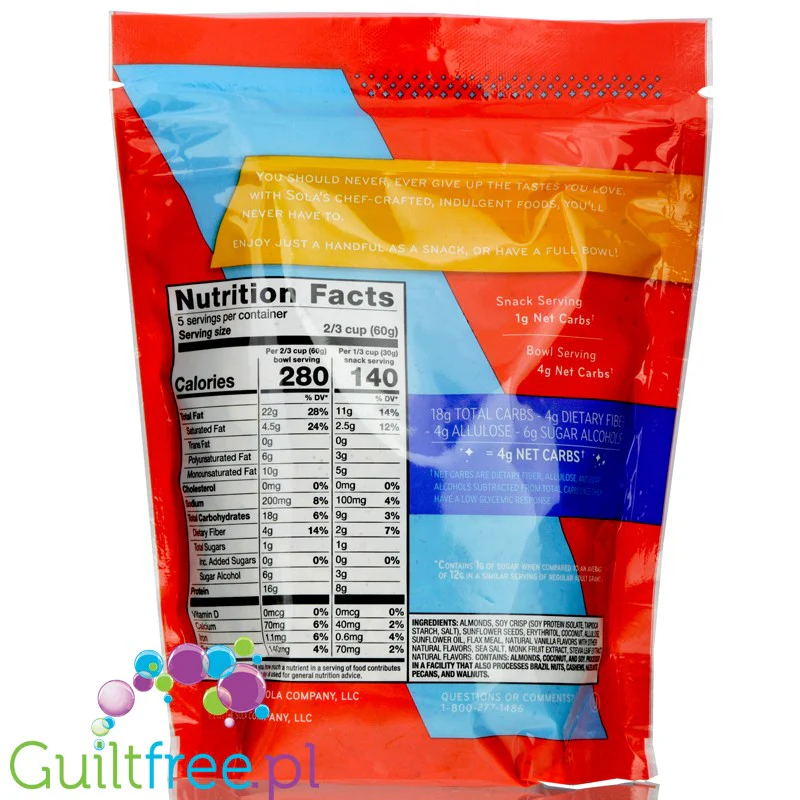 Sola Granola, Vanilla Almond - keto płatki śniadaniowe bez cukru, Wanilia & Migdały - Image 3