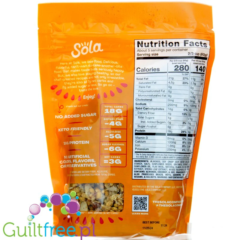 Sola Granola, Vanilla Almond - keto płatki śniadaniowe bez cukru, Wanilia & Migdały - Image 5