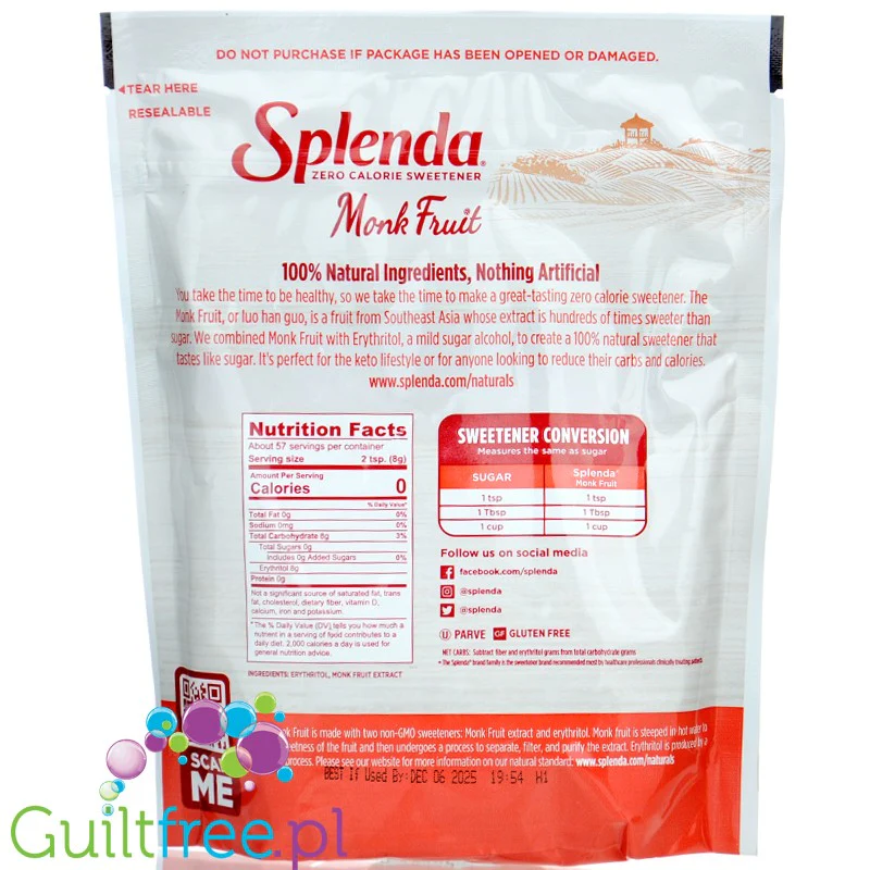 Splenda Naturals Naturals Monk Fruit - naturalny keto słodzik zero kcal, substytut cukru 1:1 - Image 3