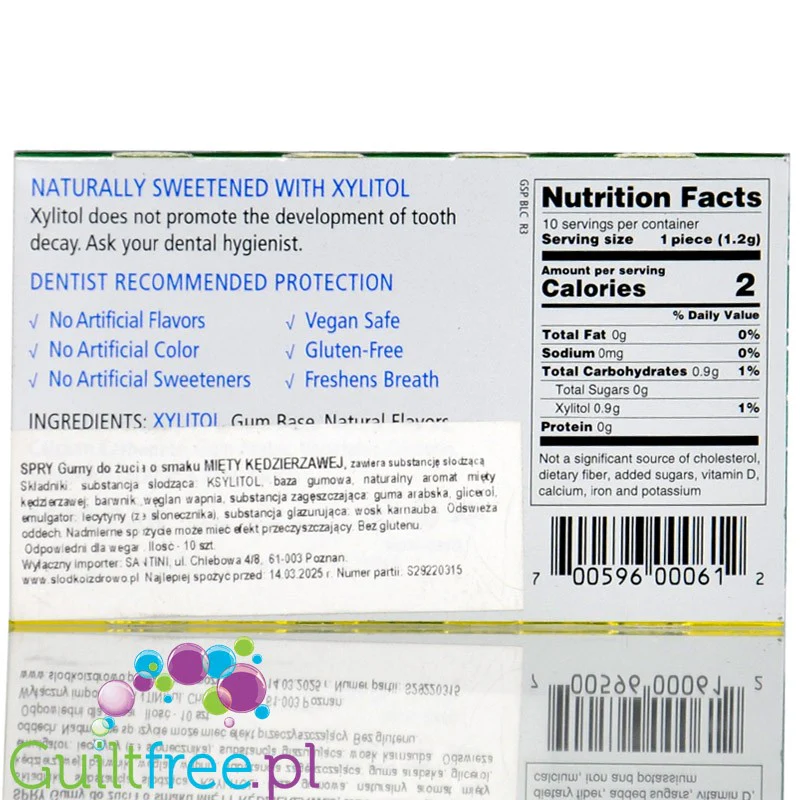 Spry Natural Spearmint – bezglutenowa guma do żucia z ksylitolem o smaku naturalnej mięty kędzierzawej - Image 2