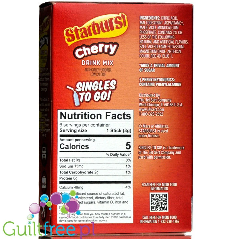 Starburst Cherry Singles to Go- saszetki bez cukru, napój instant, Wiśnia - Image 2