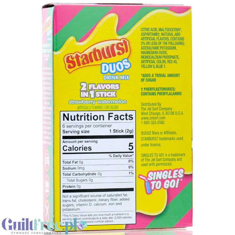 Starburst Duos Drink Strawberry Watermelon - saszetki bez cukru, napój instant, Truskawka z Arbuzem - Image 2