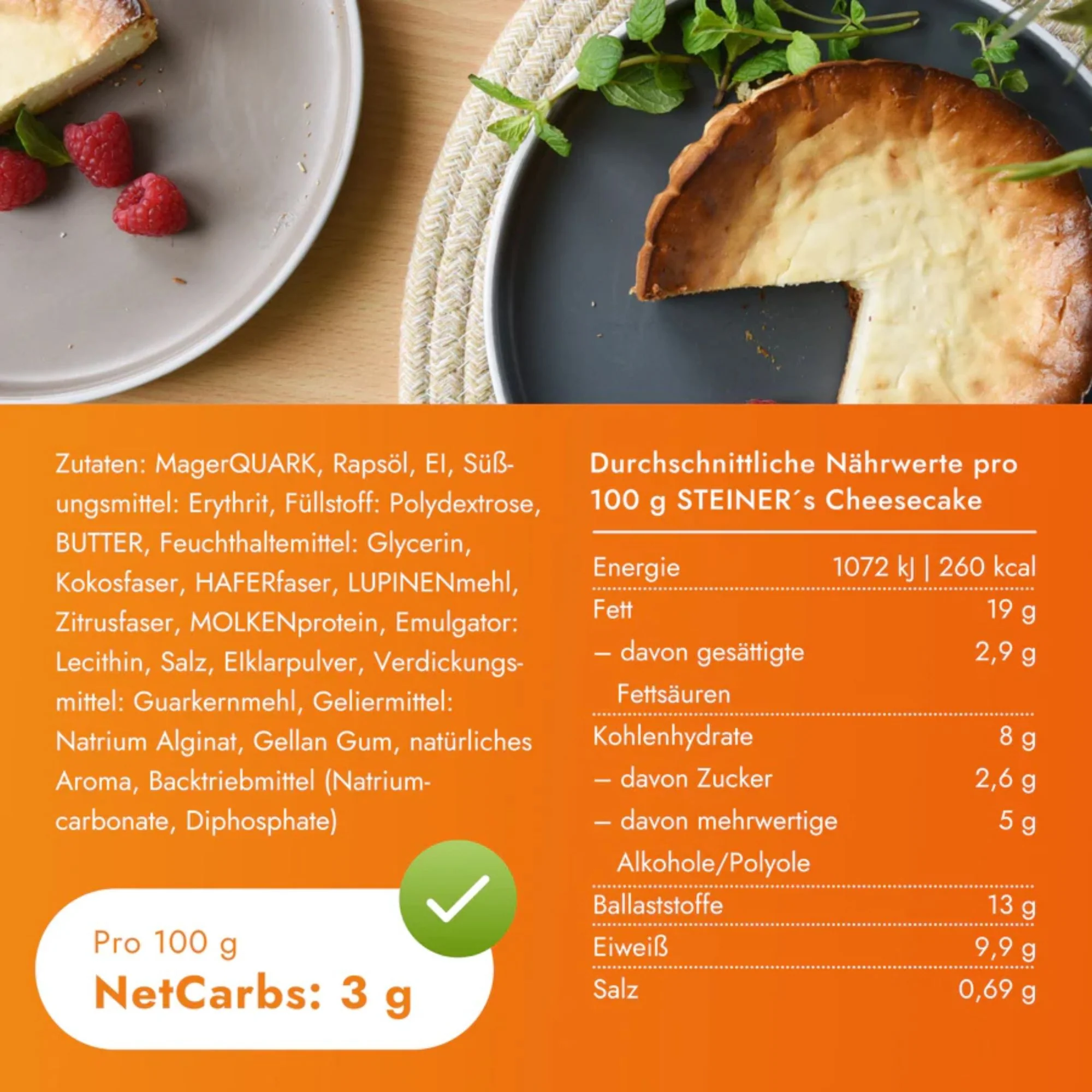 STEINER's Low Carb Cheesecake - niskowęglowodanowy gotowy do zjedzenia sernik bez cukru - Image 3