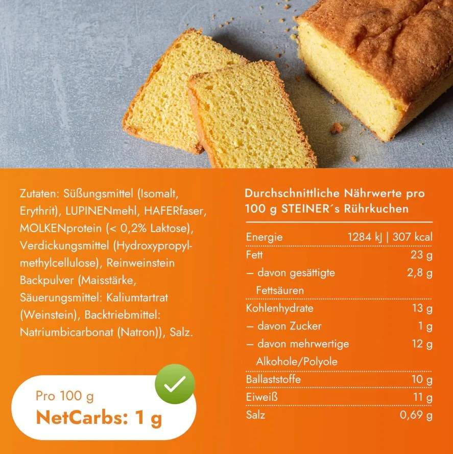 Steiner's Low(er) Carb Rührkuchen - mix do wypieku ciasta ucieranego bez cukru, glutenu i laktozy - Image 2